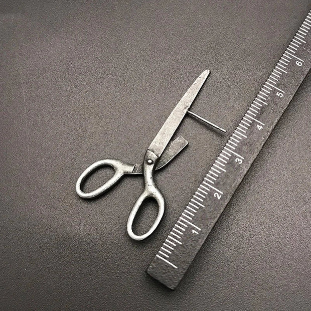 Gothic Imitation Scissors Exaggerate Stud Earrings For Men Women Goth Vintage Silver Color Halloween Jewelry Gift