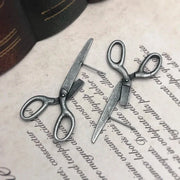 Gothic Imitation Scissors Exaggerate Stud Earrings For Men Women Goth Vintage Silver Color Halloween Jewelry Gift