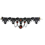 Gothic Lace Choker – Black Lace Choker with Red Gemstones for Victorian Gothic Fashion - pendant