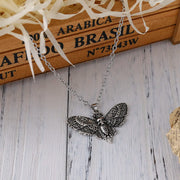 Gothic Moth Pendant Necklace – Vintage Silver Death Moth Necklace