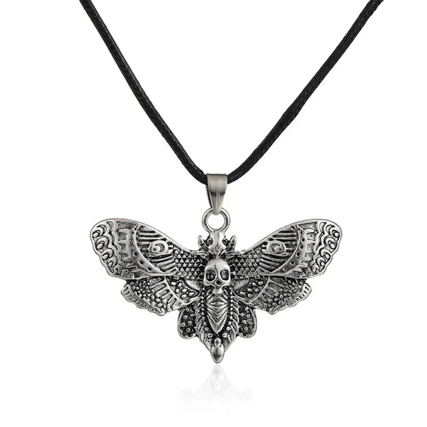 Gothic Moth Pendant Necklace – Vintage Silver Death Moth Necklace - necklace B 45CM