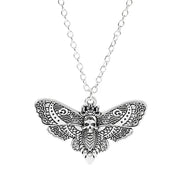 Gothic Moth Pendant Necklace – Vintage Silver Death Moth Necklace - necklace C 60CM