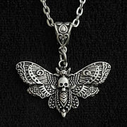 Gothic Moth Pendant Necklace – Vintage Silver Death Moth Necklace - necklace D 60CM