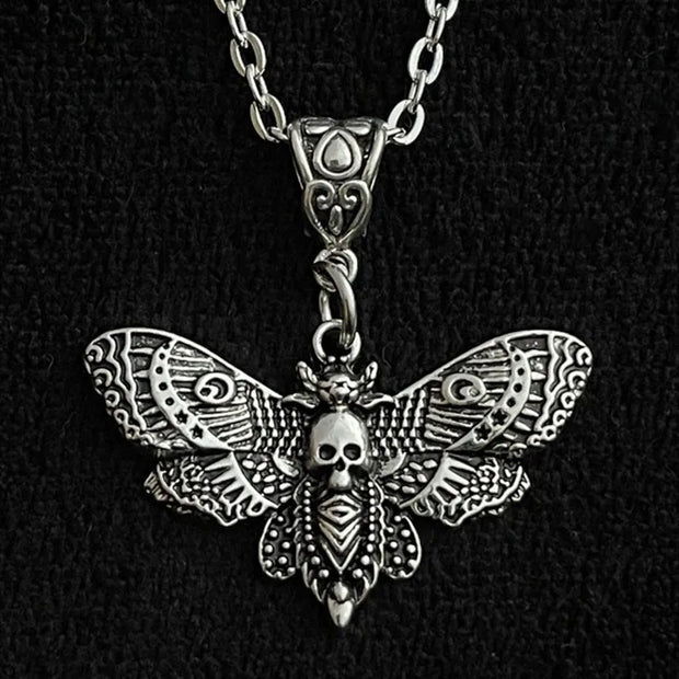 Gothic Moth Pendant Necklace – Vintage Silver Death Moth Necklace - necklace D 60CM