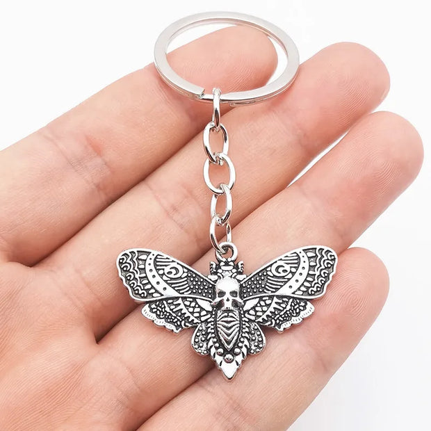 Gothic Moth Pendant Necklace – Vintage Silver Death Moth Necklace - keychain