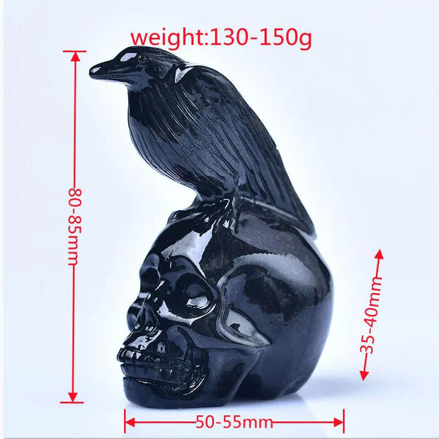 Gothic Raven on Skull Statue – Black Resin Crow and Skull Decor for Gothic and Dark Spaces - green - Desktop decorations