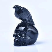 Gothic Raven on Skull Statue – Black Resin Crow and Skull Decor for Gothic and Dark Spaces - Desktop decorations