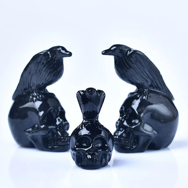 Gothic Raven on Skull Statue – Black Resin Crow and Skull Decor for Gothic and Dark Spaces - Desktop decorations