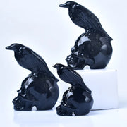 Gothic Raven on Skull Statue – Black Resin Crow and Skull Decor for Gothic and Dark Spaces - Desktop decorations