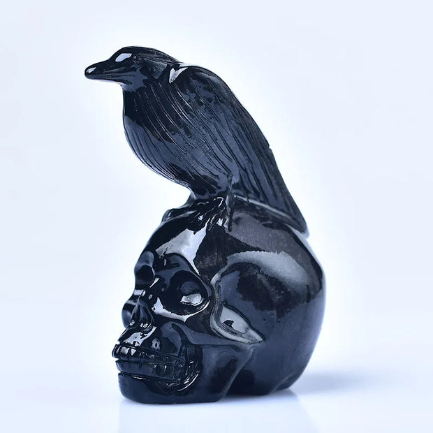 Gothic Raven on Skull Statue – Black Resin Crow and Skull Decor for Gothic and Dark Spaces - Desktop decorations