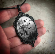 Gothic Vampire Owl Cameo Necklace Women Men Fashion Pagan Witch Jewelry Accessories Gift Blood Owl Glass Charm Rope