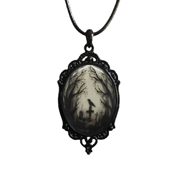 Gothic Vampire Owl Cameo Necklace Women Men Fashion Pagan Witch Jewelry Accessories Gift Blood Owl Glass Charm Rope