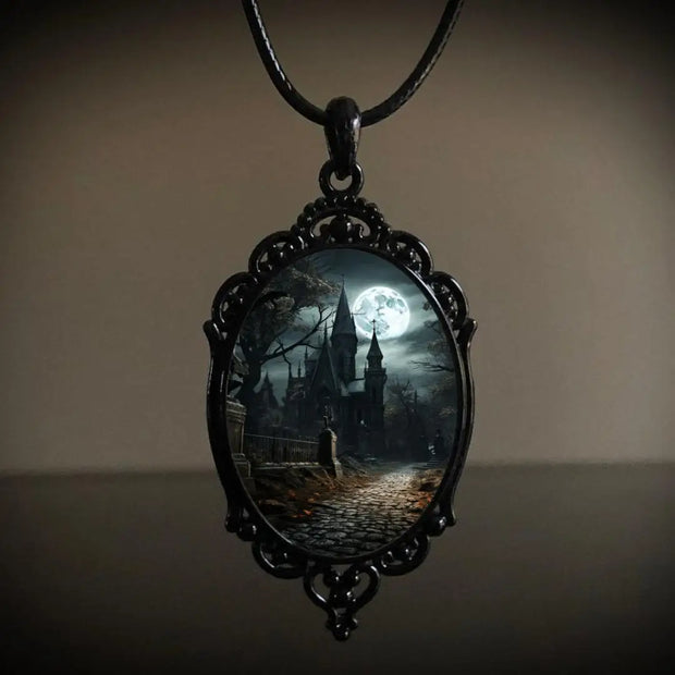 Gothic Vampire Owl Cameo Necklace Women Men Fashion Pagan Witch Jewelry Accessories Gift Blood Owl Glass Charm Rope