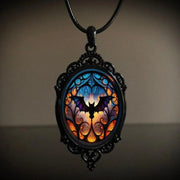 Gothic Vampire Owl Cameo Necklace Women Men Fashion Pagan Witch Jewelry Accessories Gift Blood Owl Glass Charm Rope