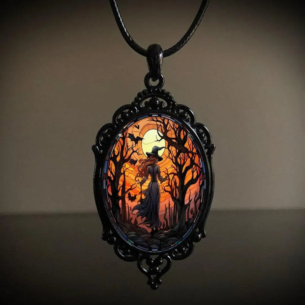 Gothic Vampire Owl Cameo Necklace Women Men Fashion Pagan Witch Jewelry Accessories Gift Blood Owl Glass Charm Rope