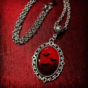 Gothic Vampire Owl Cameo Necklace Women Men Fashion Pagan Witch Jewelry Accessories Gift Blood Owl Glass Charm Rope