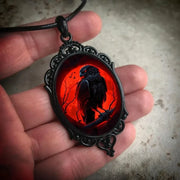 Gothic Vampire Owl Cameo Necklace Women Men Fashion Pagan Witch Jewelry Accessories Gift Blood Owl Glass Charm Rope