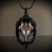 Gothic Vampire Owl Cameo Necklace Women Men Fashion Pagan Witch Jewelry Accessories Gift Blood Owl Glass Charm Rope