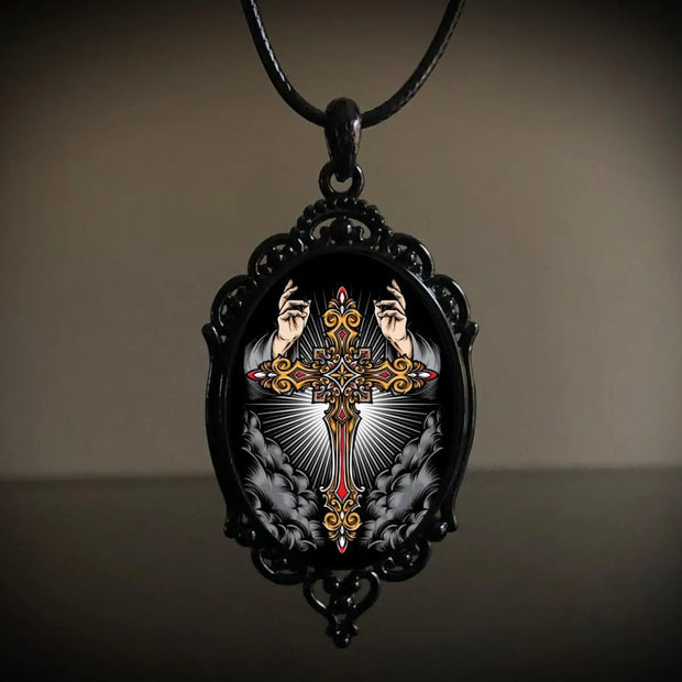 Gothic Vampire Owl Cameo Necklace Women Men Fashion Pagan Witch Jewelry Accessories Gift Blood Owl Glass Charm Rope