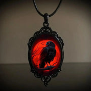 Gothic Vampire Owl Cameo Necklace Women Men Fashion Pagan Witch Jewelry Accessories Gift Blood Owl Glass Charm Rope