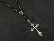 Gothic Rosary Cross Necklace – Red and Black Beaded Cross Pendant Necklace for Alternative Fashion - CHINA / 30cm