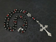 Gothic Rosary Cross Necklace – Red and Black Beaded Cross Pendant Necklace for Alternative Fashion - CHINA / 30cm