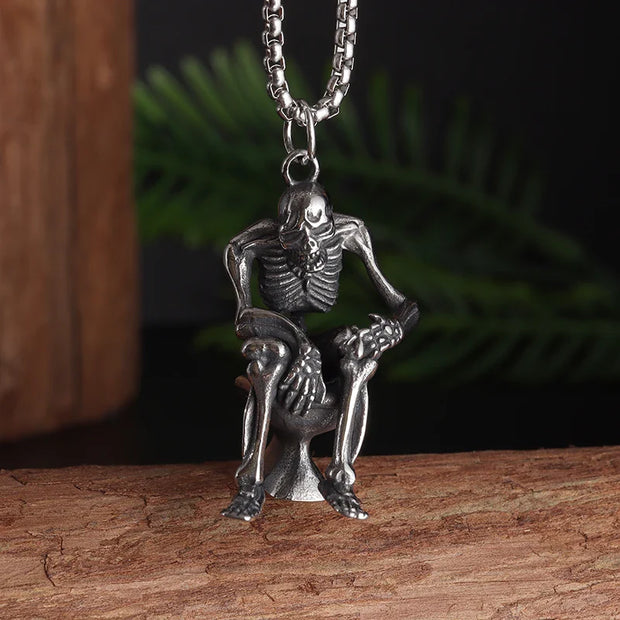 Gothic Skeleton Necklace – Dark Fantasy Pendant for Alternative Fashion - AL20231-Silver - pendant