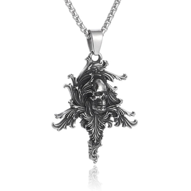 Gothic Skeleton Necklace – Dark Fantasy Pendant for Alternative Fashion - AL20258-Silver - pendant