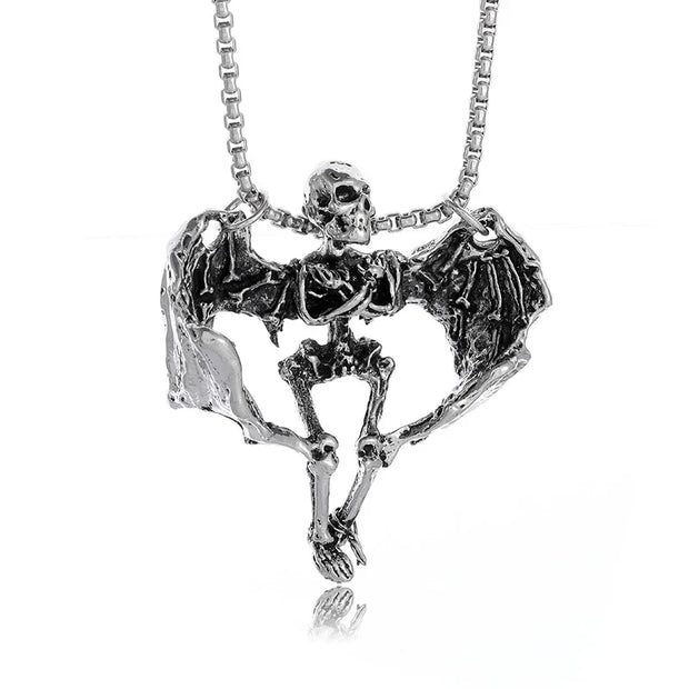 Gothic Skeleton Necklace – Dark Fantasy Pendant for Alternative Fashion - AL20109-Silver - pendant