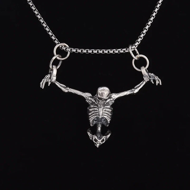 Gothic Skeleton Necklace – Dark Fantasy Pendant for Alternative Fashion - AL19370-Silver - pendant