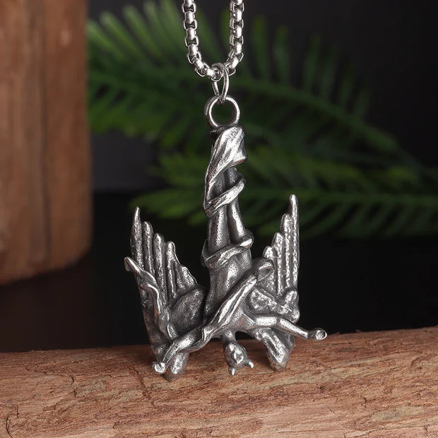 Gothic Skull Bat Necklace – Intricate Winged Skull Pendant for Dark and Edgy Style - AL20206-Silver - pendant