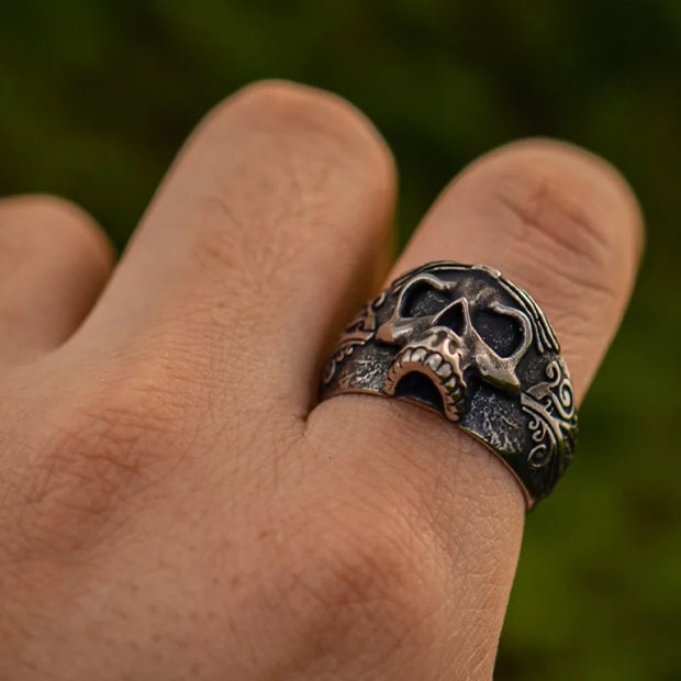 Gothic Hell Demon Death Skull Open Adjustable Ring Motorcycle Riding Retro Punk Play Halloween Jewelry for Men - Silver