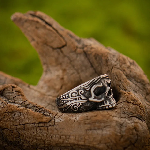 Gothic Hell Demon Death Skull Open Adjustable Ring Motorcycle Riding Retro Punk Play Halloween Jewelry for Men - Silver