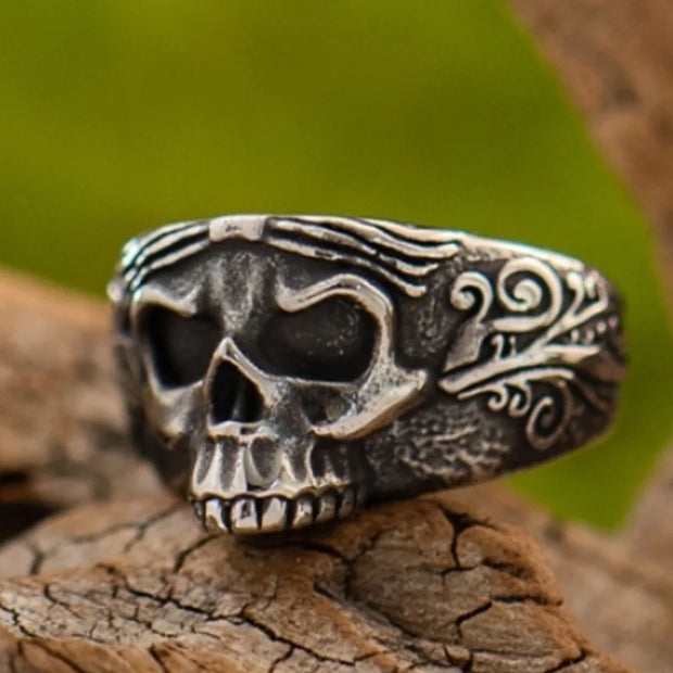 Gothic Hell Demon Death Skull Open Adjustable Ring Motorcycle Riding Retro Punk Play Halloween Jewelry for Men - Silver