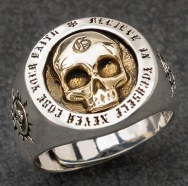 Metal Punk Top Quality Gothic Skull Ring Men Biker Jewelry Halloween Gift - 14 / C17961-Silver