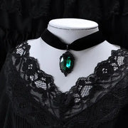 Gothic Venom Crystal Cameo Necklace For Women Fashion Witch Jewelry Accessorie Gift Goth Alternative Green Crystal