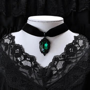 Gothic Venom Crystal Cameo Necklace For Women Fashion Witch Jewelry Accessorie Gift Goth Alternative Green Crystal