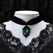 Gothic Venom Crystal Cameo Necklace For Women Fashion Witch Jewelry Accessorie Gift Goth Alternative Green Crystal