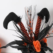 Gothic Witch’s Leg Floral Arrangement – Halloween Black and Orange Table Decor - Desktop decorations