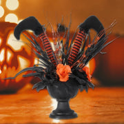 Gothic Witch’s Leg Floral Arrangement – Halloween Black and Orange Table Decor - Desktop decorations