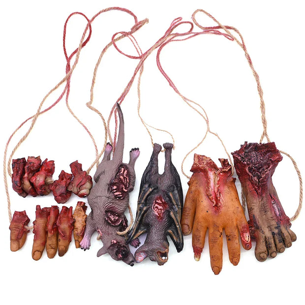 Gruesome Horror Prop Garland – Severed Hands Feet Rats and Fingers for Halloween Deco - Desktop decorations