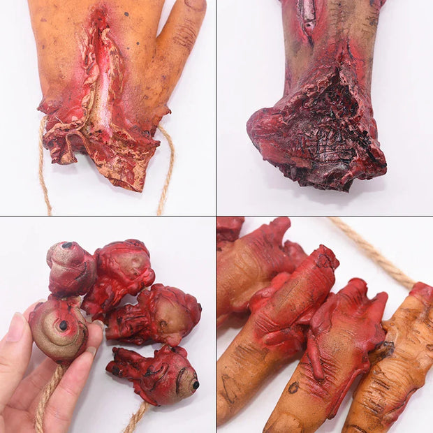 Gruesome Horror Prop Garland – Severed Hands Feet Rats and Fingers for Halloween Deco - Desktop decorations