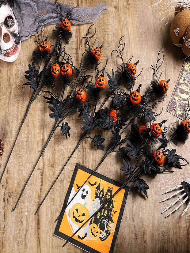 Halloween Pumpkin Vase Decoration – Spooky Jack-O’-Lantern Branches for Gothic and Alternative Decor - 1pc bouquet