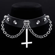 Harajuku Gothic Choker – Satanic Inverted Cross Necklace for Alternative Fashion