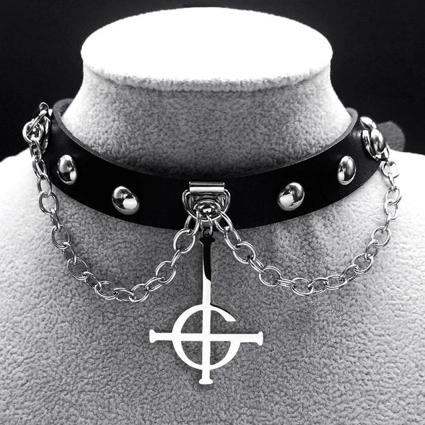 Harajuku Gothic Choker – Satanic Inverted Cross Necklace for Alternative Fashion - SG15 39CM SR