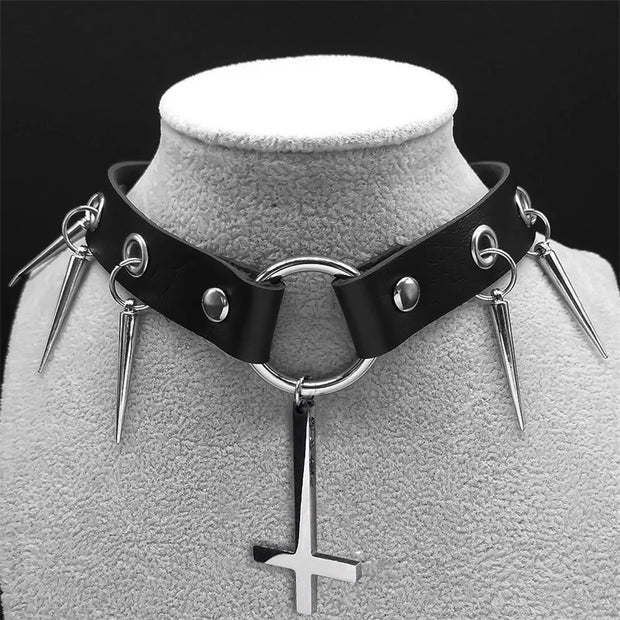 Harajuku Gothic Choker – Satanic Inverted Cross Necklace for Alternative Fashion - SG16 39CM SR