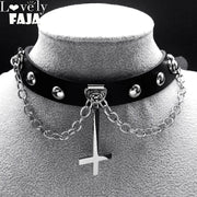 Harajuku Gothic Choker – Satanic Inverted Cross Necklace for Alternative Fashion