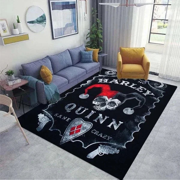 Harley Quinn Skull Area Rug - Gothic & Punk Style Living Room Carpet - Carpets & Tapestries