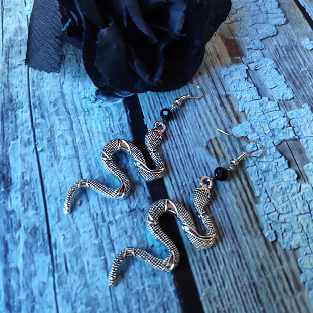 Harvest Ritual Moon Snake Earrings Jewelry Wicca Big Snake Pendant Weird Darkness Women Gift Goth Statement Hallowee