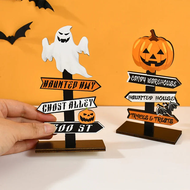 Haunted Street Signs – Spooky Halloween Ghost and Pumpkin Décor for Trick-or-Treat Pathways - Desktop decorations